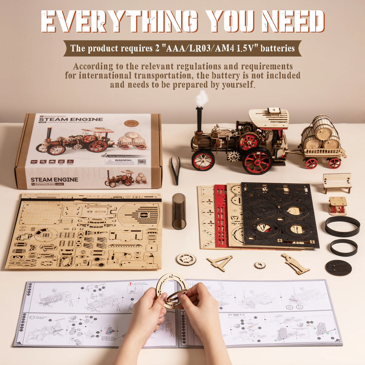 ROKR Wooden 3D Puzzle Steam Engine Mechanical Model Kit