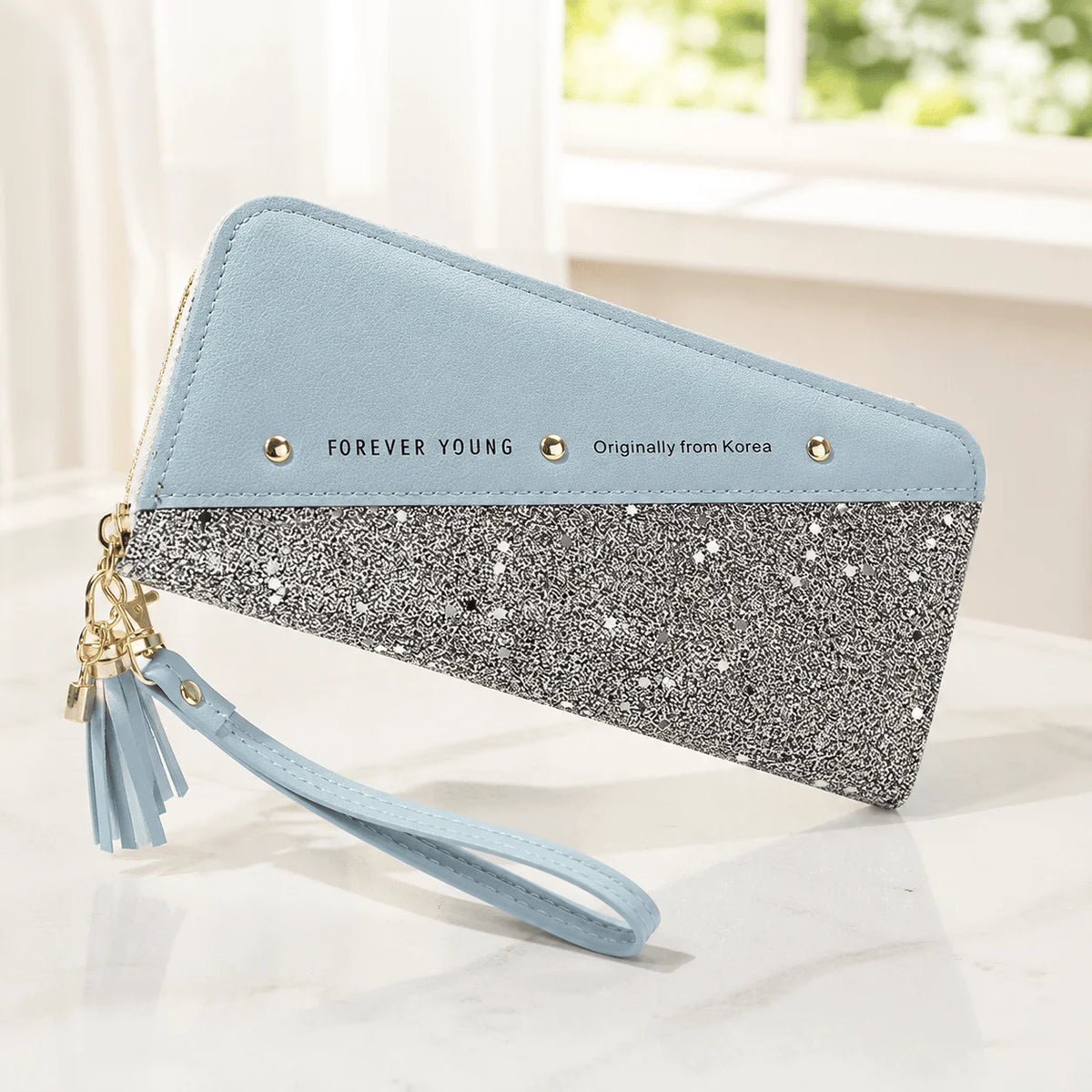 Women Wallet Korean Style Purse Patchwork Clutch Tassel Rivet Details Long Zipper Wallet Card Holder Wristlet Handbag Fashion Ladies Leather Large Capacity Multi Function Phone Pocket For Shopping Daily Use Teen Girls Elegant