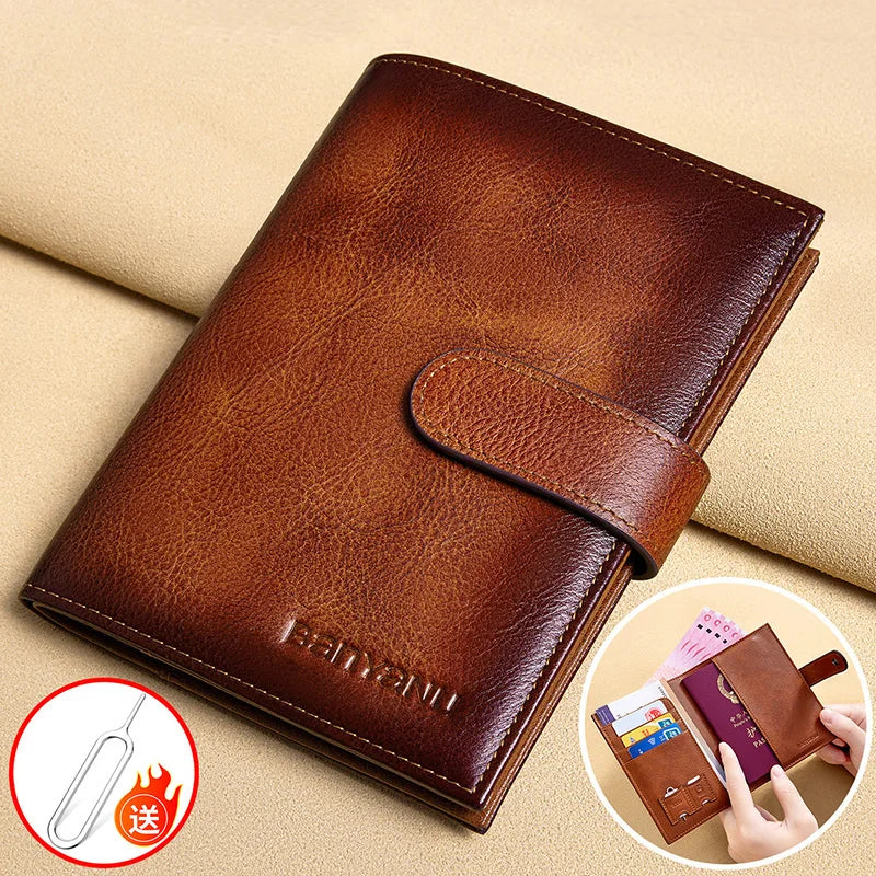 Genuine Top Layer Cowhide Passport Holder for Men Multifunction Ultra-thin Leather Wallet Portable Travel Ticket Card Organizer