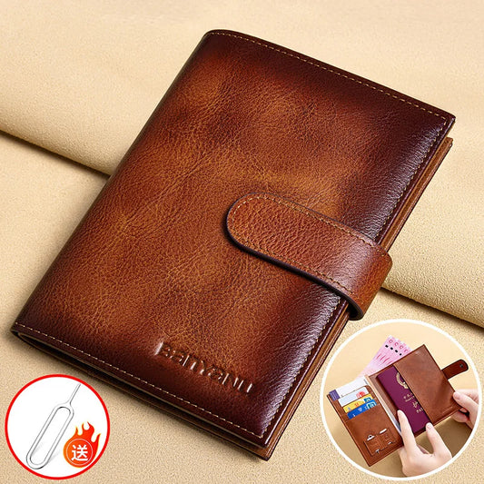 Genuine Top Layer Cowhide Passport Holder for Men Multifunction Ultra-thin Leather Wallet Portable Travel Ticket Card Organizer
