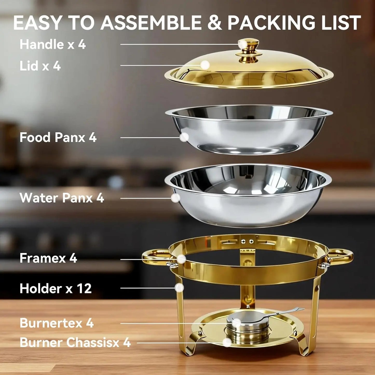 Chafing Dish Buffet Set Four Pack Stainless Steel Round Warmers