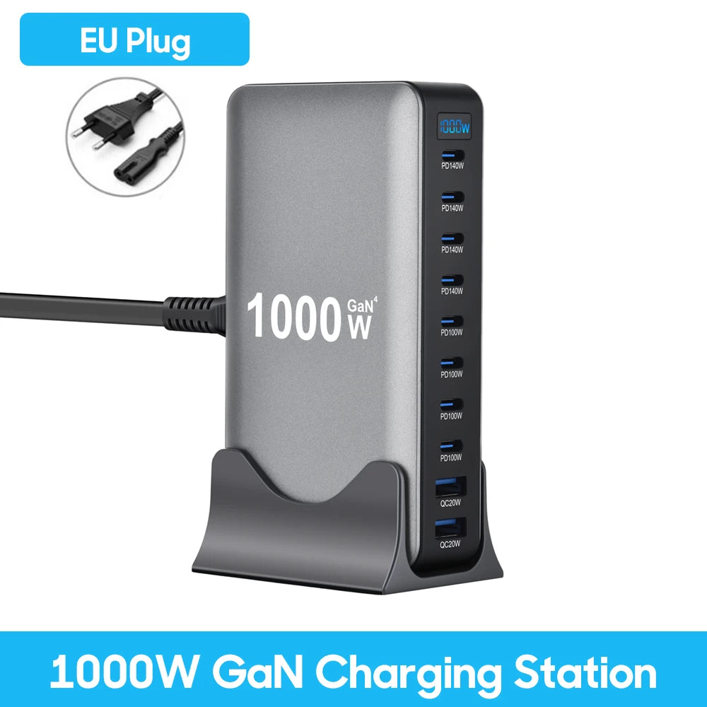 URVNS 1000W GaN USB C PD3.1 Charger Desktop 10 Port