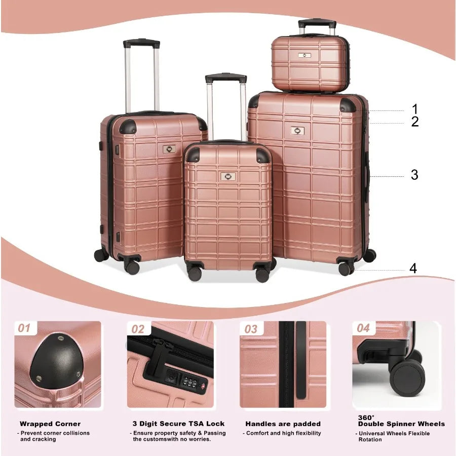 Hardside Luggage Set 4 Piece ABS PC Spinner Wheels TSA Lock