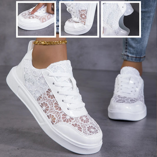 Women Lace Up Breathable Platform Sneakers With Hollow Mesh Cutouts