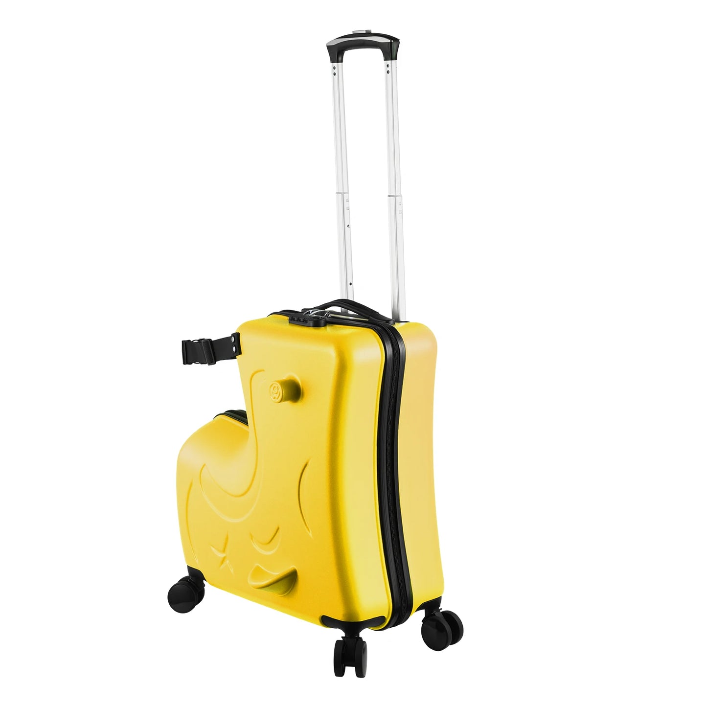22-24 Inch Blue、Pink、Yellow Kids Ride-On Suitcase with Cartoon Stickers | Fun Travel Luggage with Wheels | Children's Trunk for 3-6 Years Old