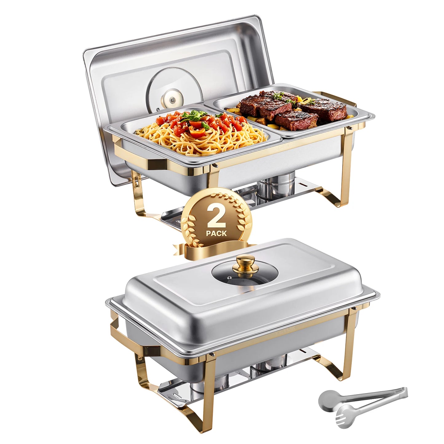 SucceBuy Stainless Steel Chafing Dish Buffet Set 2 Pack Pans