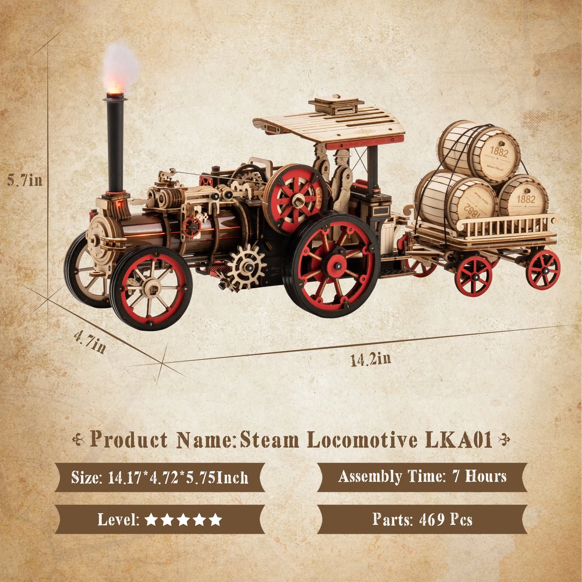 ROKR Wooden 3D Puzzle Steam Engine Mechanical Model Kit