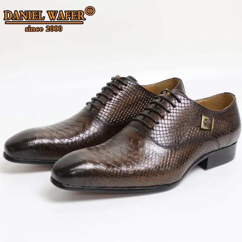 Daniel Wafer Luxury Men's Oxford Shoes Snake Skin Print