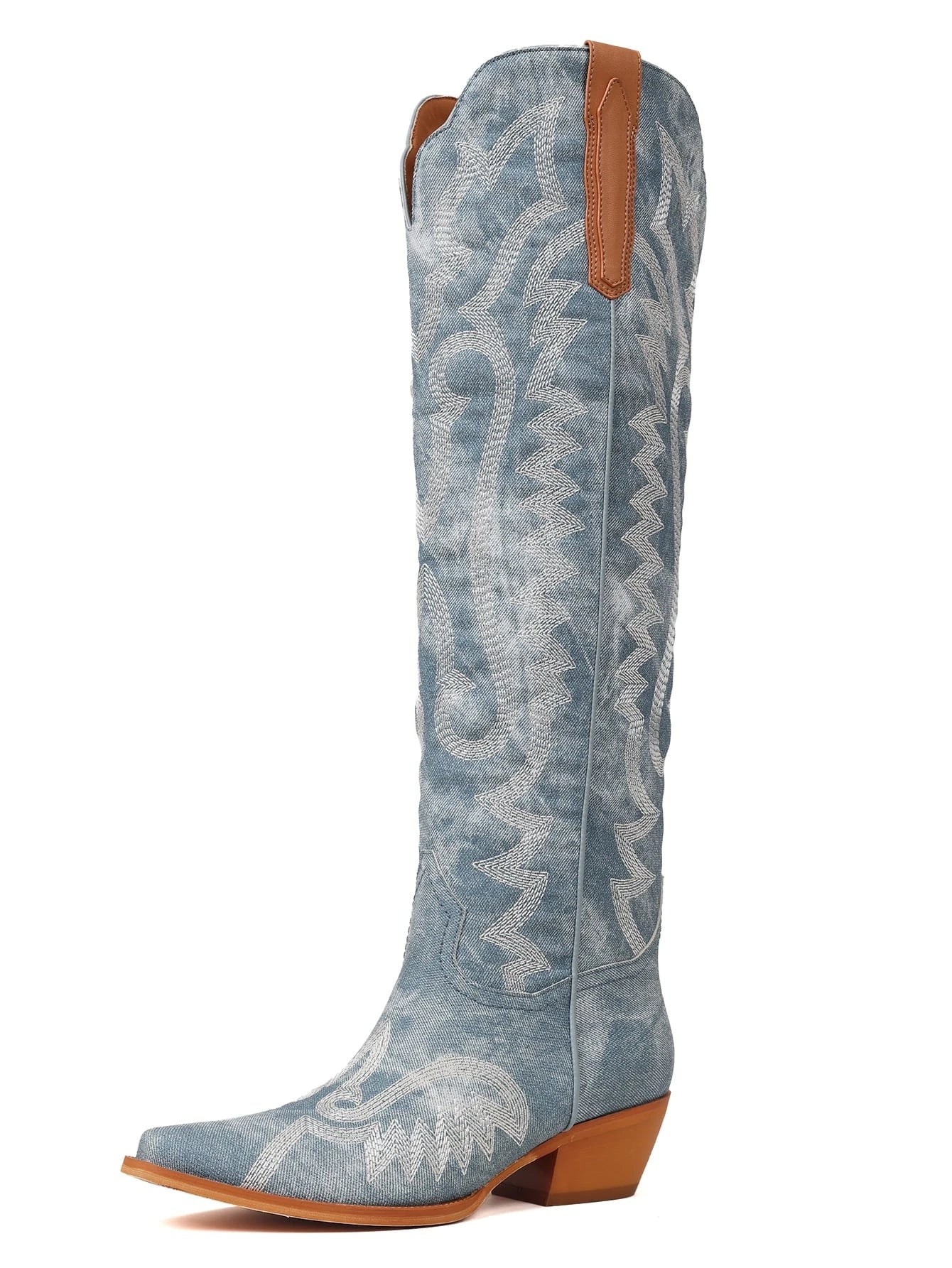 Womens Western Cowboy Boots Embroidered Knee High Boots