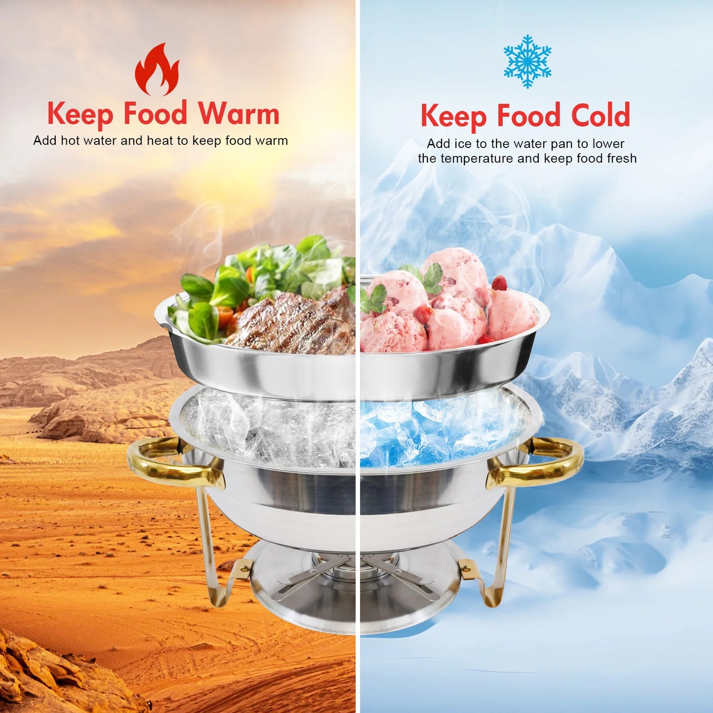 Stainless Steel Round Chafing Dish Buffet Set Warmer