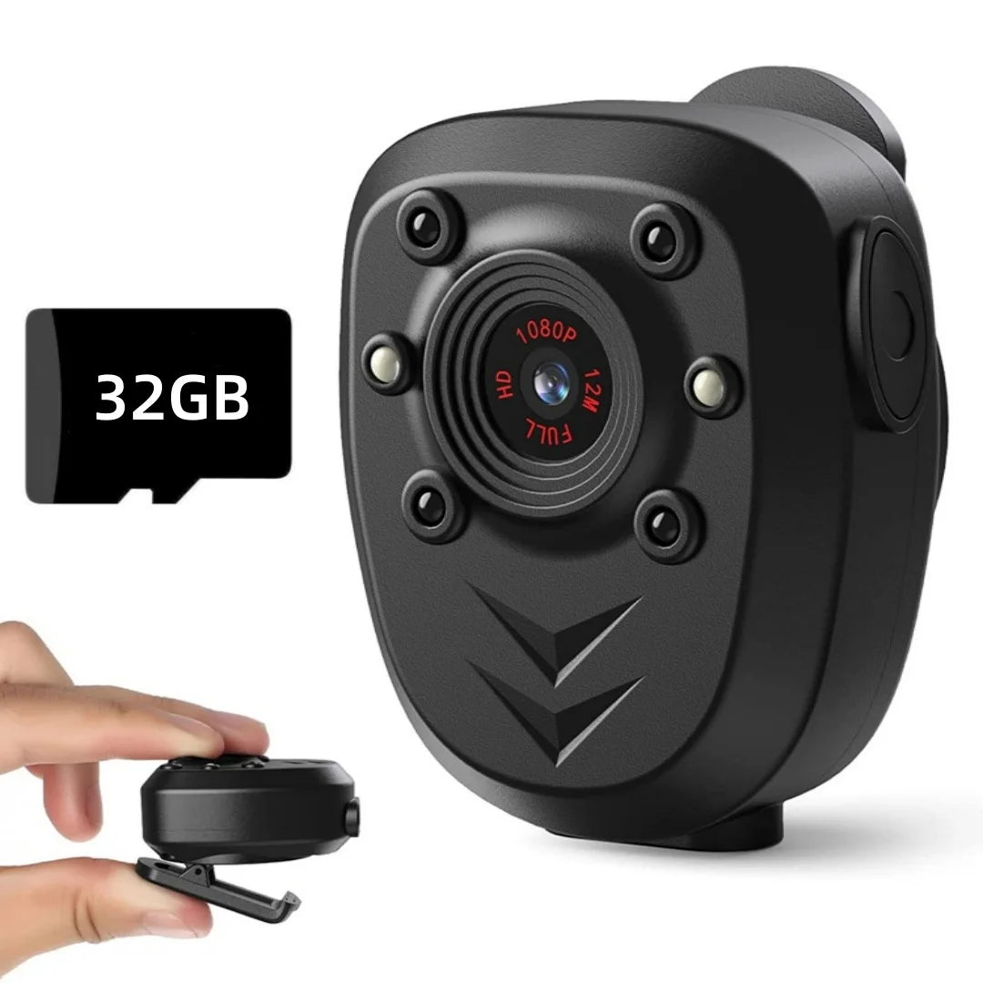 Mini Body Camera Video Recorder Built-in 32GB Memory Card with Night Vision IR & Loop Record HD 1080P, 4-6 HR Battery Life Wear