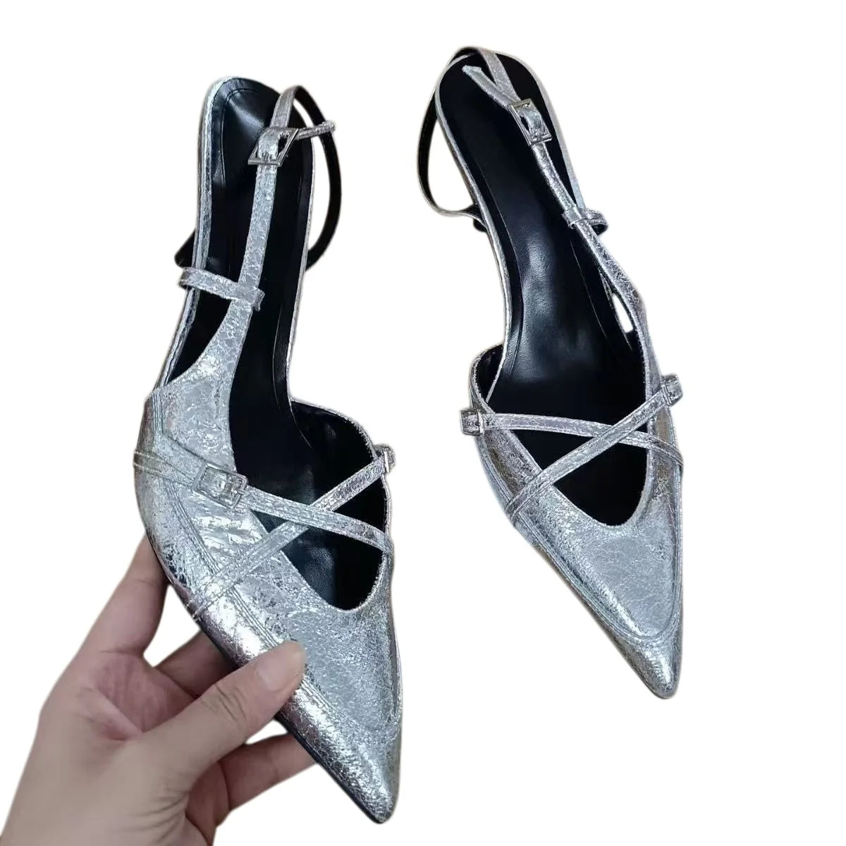 Cross Buckle Strap Pointed Toe British Style Mules For Women