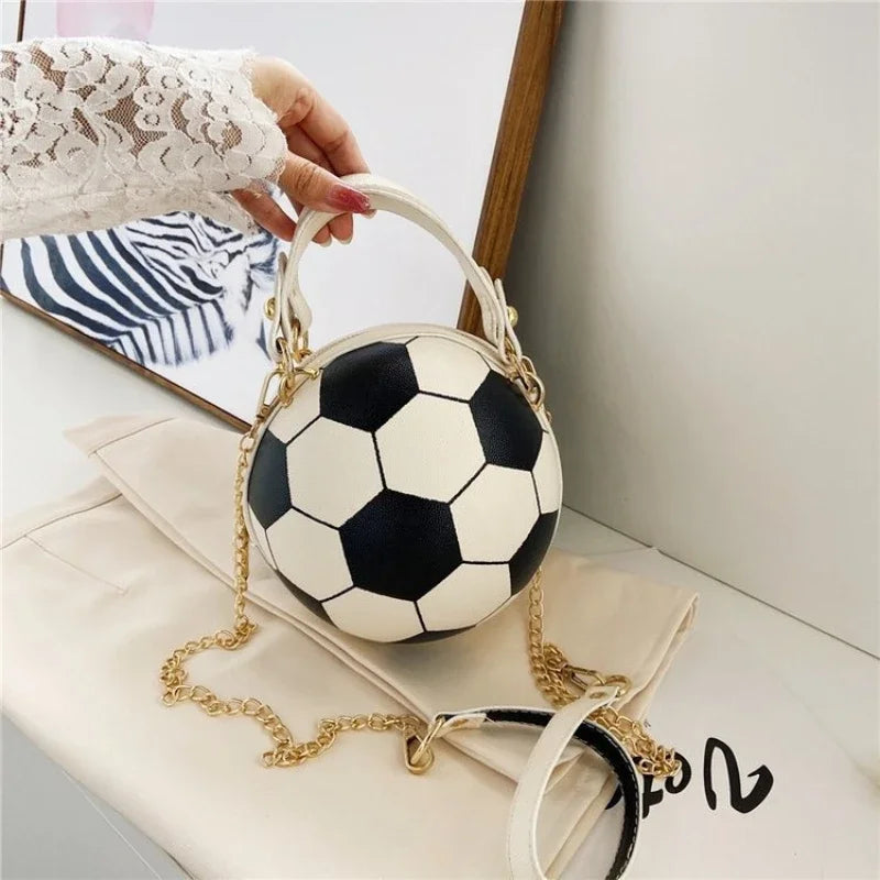Soccer Shaped Handbag with Top Handle Gold Chain Strap Trendy Novelty Crossbody Purse  Sport Mini Shoulder Bag for Daily Use