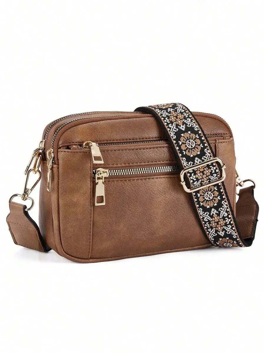 New Quilted Embroidery Grid Colorblocking Retro Shoulder Bag Zipper Shoulder Crossbody Purse Small Square Bag
