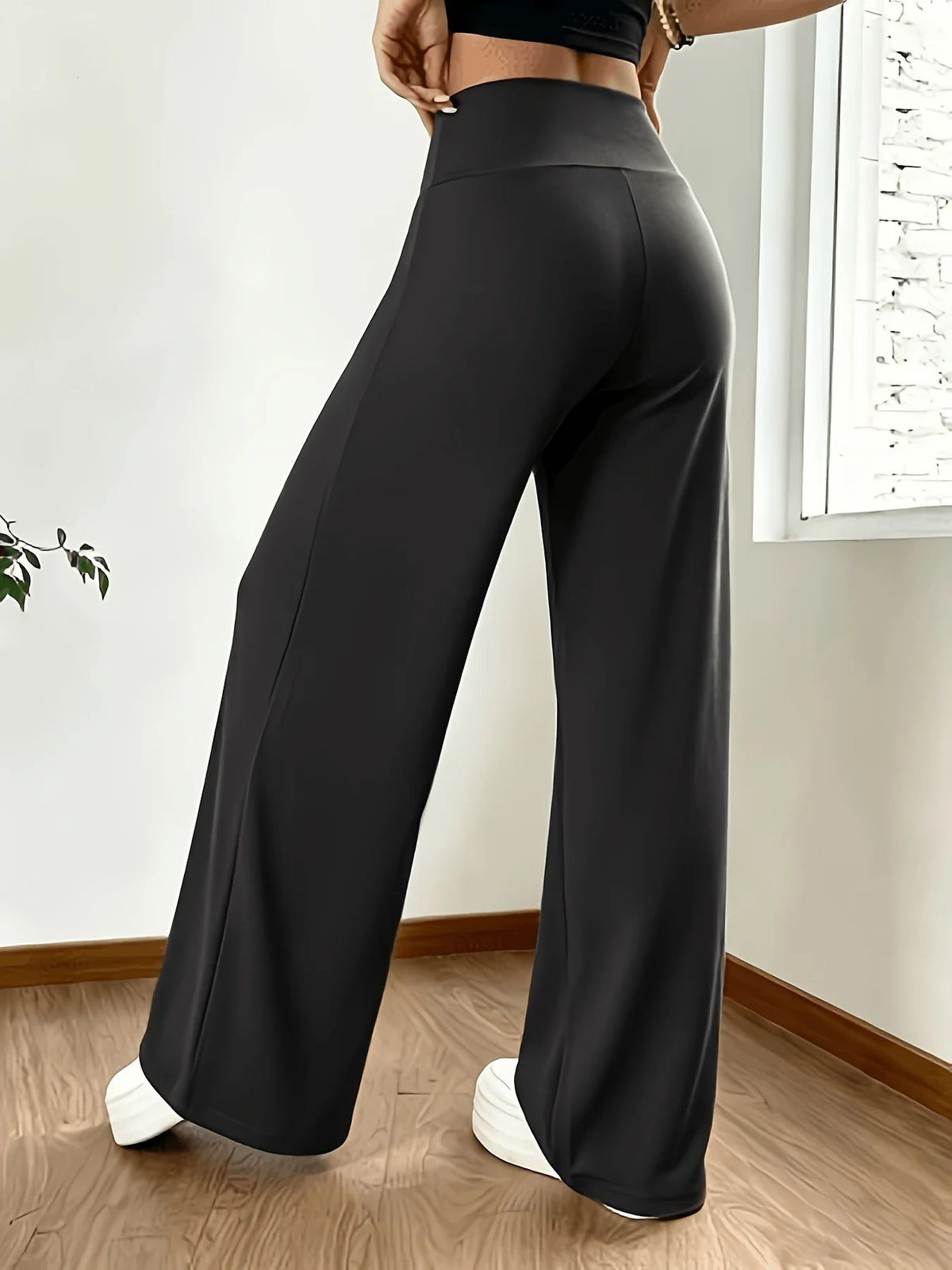 2pcs Women's Casual High-Stretch Straight-Leg High-Waist Trousers, Autumn Women's Fashion, Elegant Tie-Waist Wide-Leg Pants, Summer, Machine Washable, for Casual and Vacation Wear
