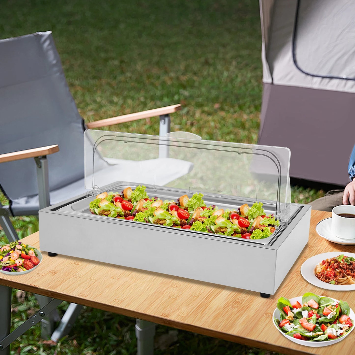 Bymaocar Stainless Steel Ice Display Tray Built In Pan