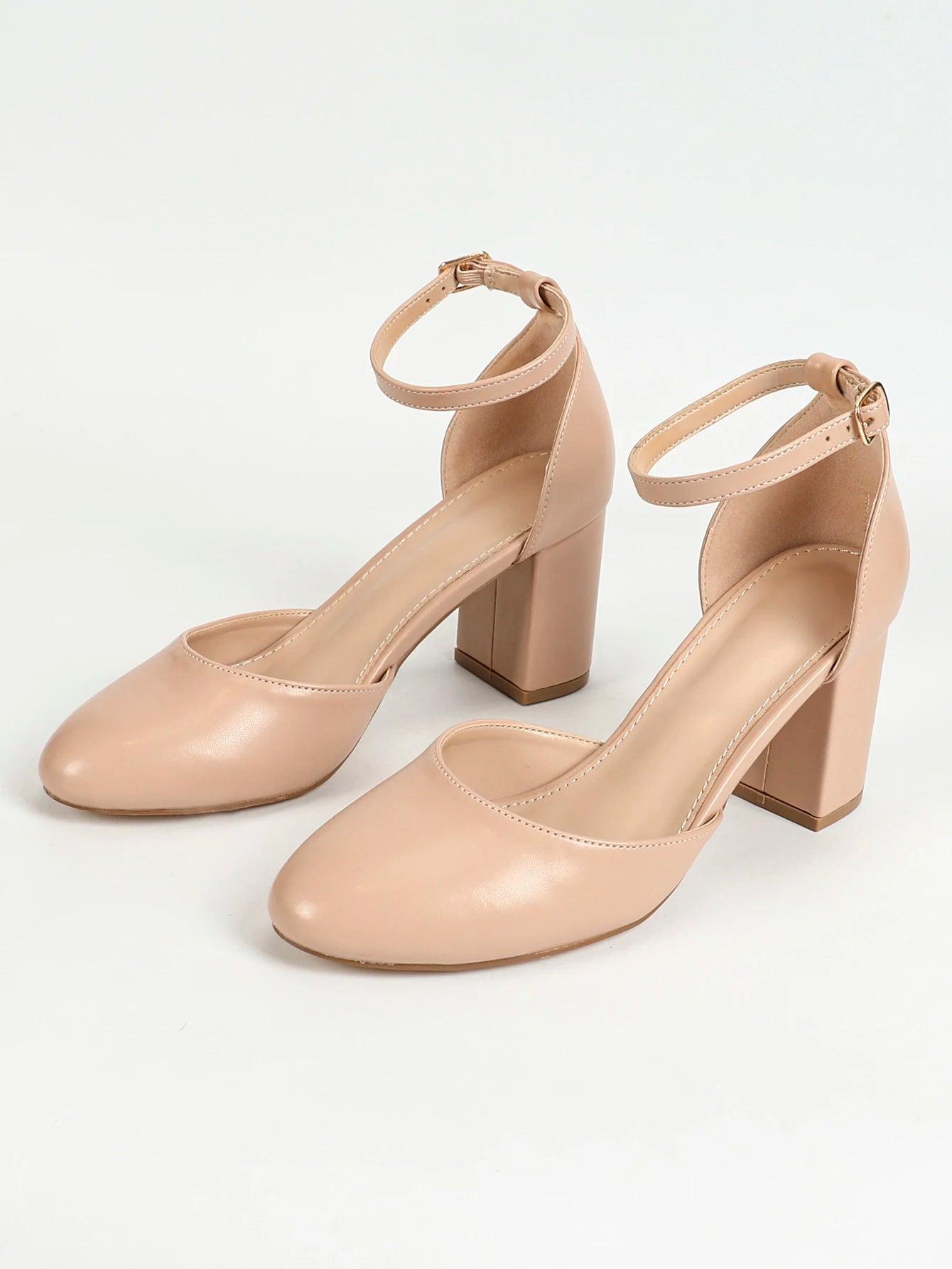 Womens Pointed Toe Low Chunky Block Heels With Ankle Strap