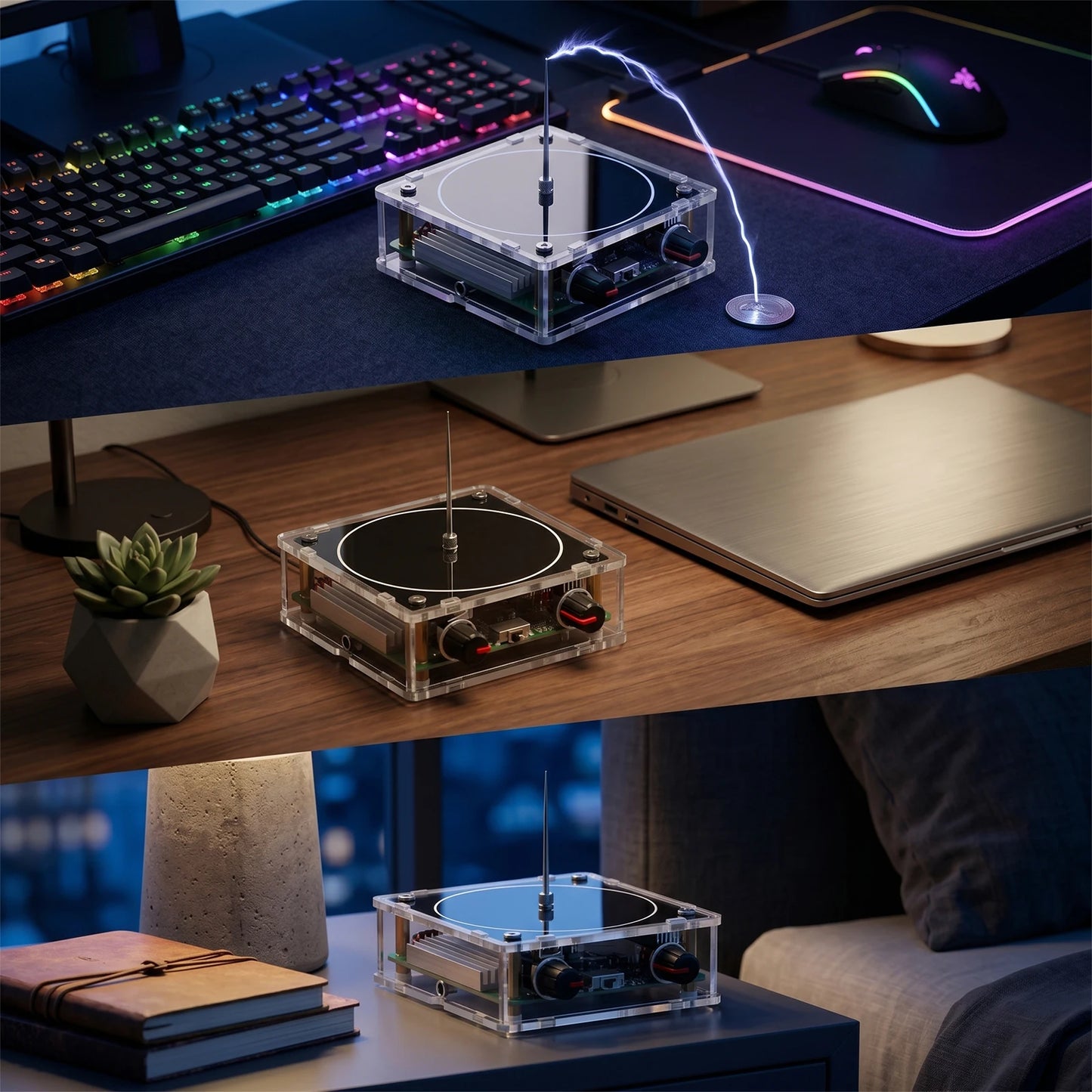 Music Coil Bluetooth And AUX Music Box With Interactive Lightning Show Sound Reactive Plasma Arc Desktop Display