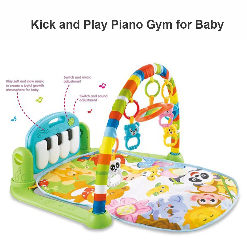 Baby Piano Gym Playmat Music Led Lights Hanging Toys Mirror