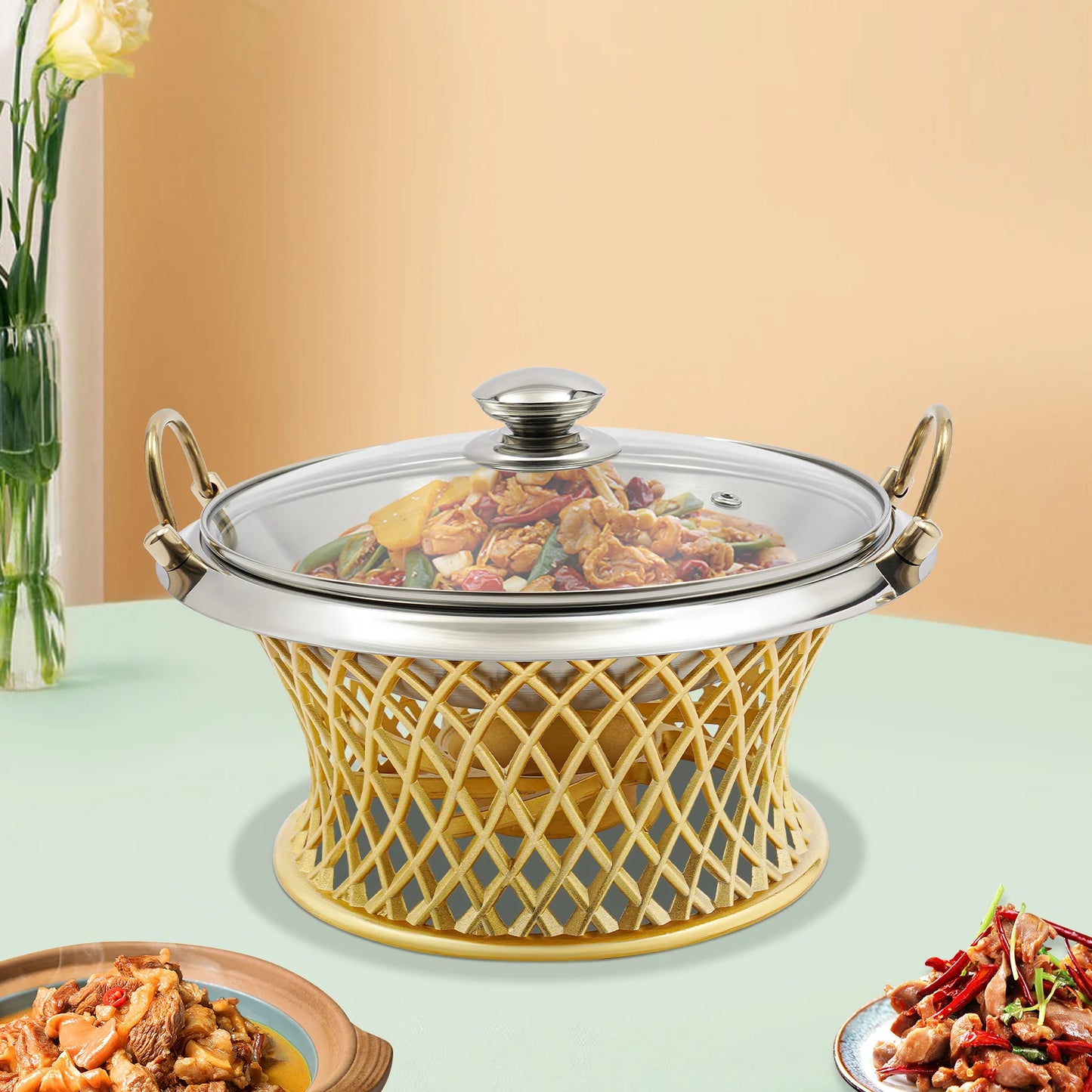 Hign-concerned Round Chafing Dish With Lid Catering Buffet