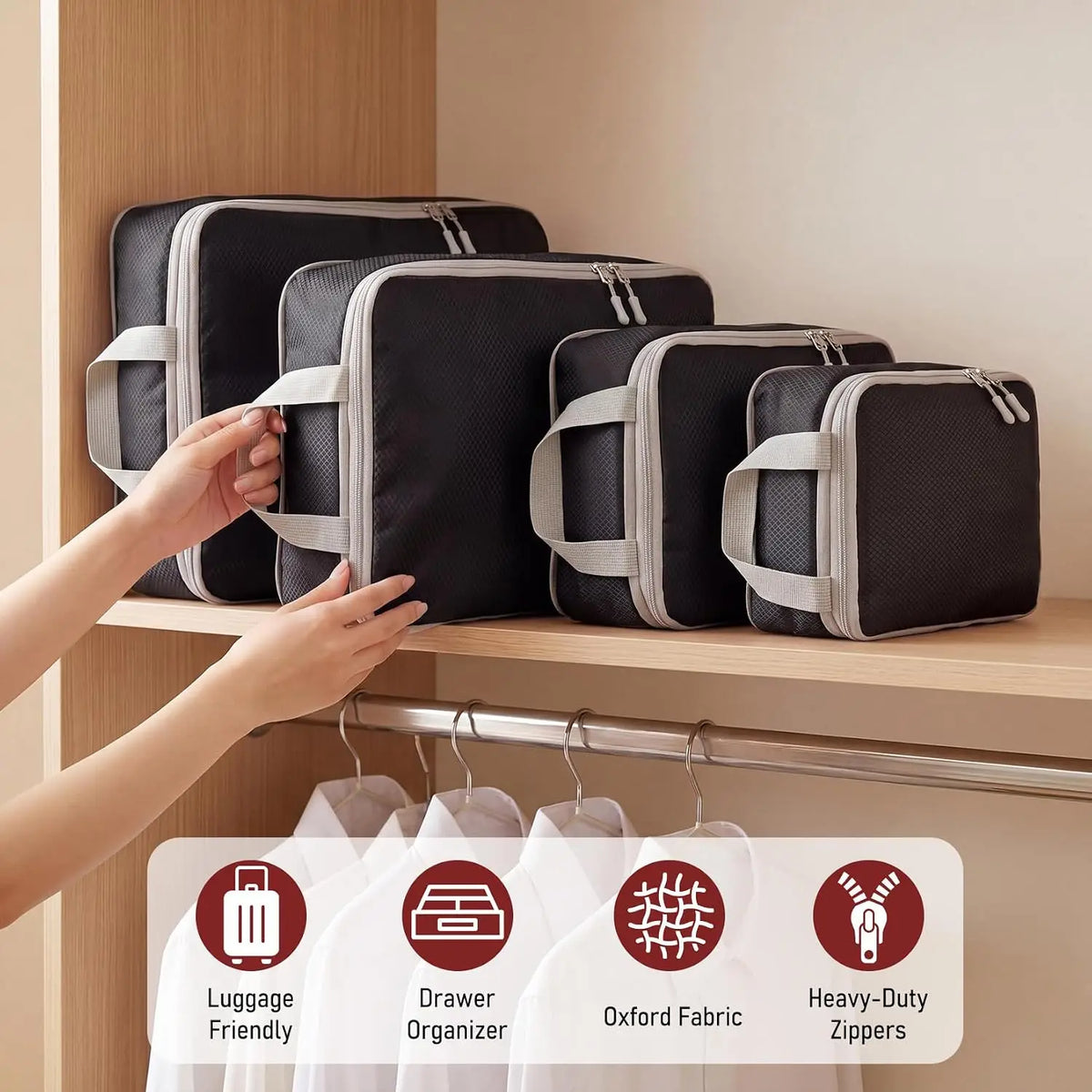 4Pcs/Set Travel Compression Packing Cubes Bag S/M/L/X Portable Suitcase Clothes Organizers Waterproof Luggage Storage Cases Drawer Bags for Travel