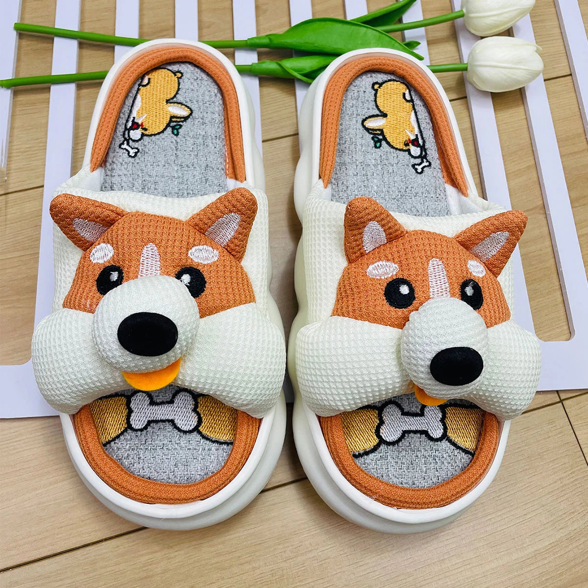 Lucky Bean Corgi Slippers For Women Men Indoor Home Comfort
