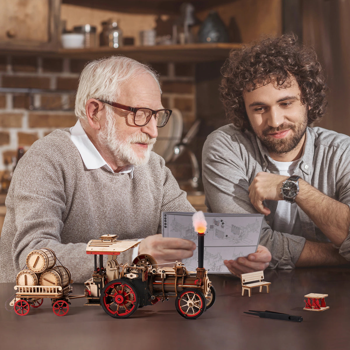 ROKR Wooden 3D Puzzle Steam Engine Mechanical Model Kit