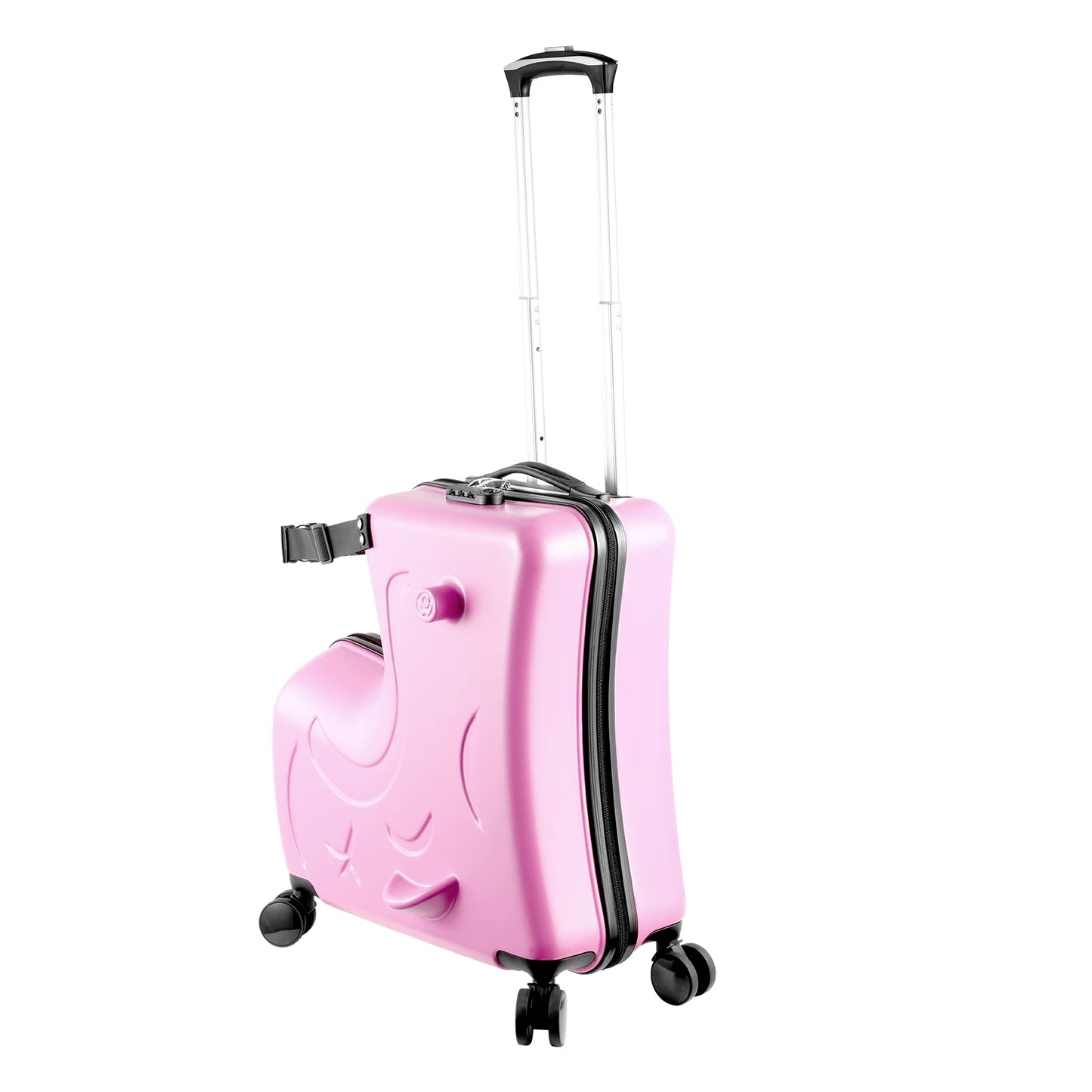 22-24 Inch Blue、Pink、Yellow Kids Ride-On Suitcase with Cartoon Stickers | Fun Travel Luggage with Wheels | Children's Trunk for 3-6 Years Old