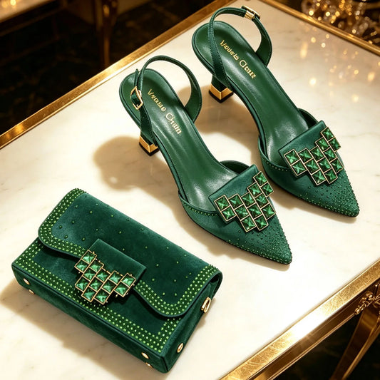 Elegant Rhinestone Slingback Heels And Matching Handbag Set For Women