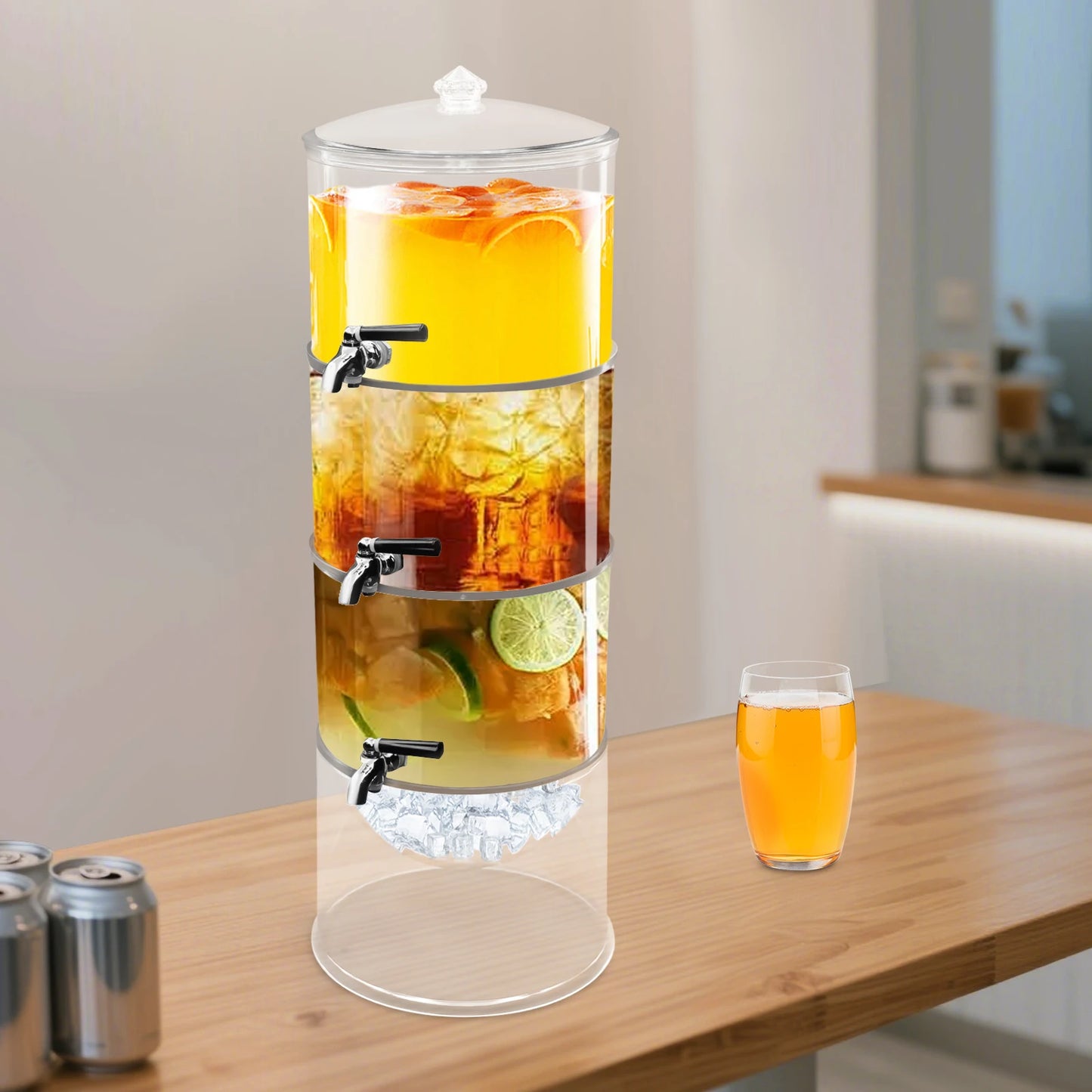 Beverage Dispenser, 3 Tier Stackable Drink Dispenser with Faucet, Acrylic Large Capacity for Party Wedding Catering Tea Juice