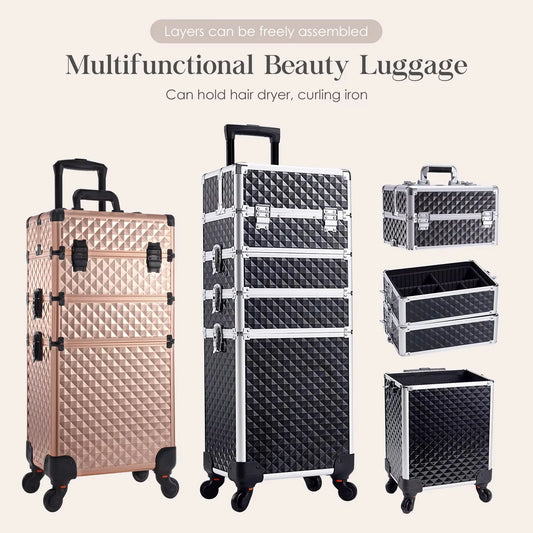 MaxuleneCN Makeup Trolley Case On Wheels Detachable 4 In 1