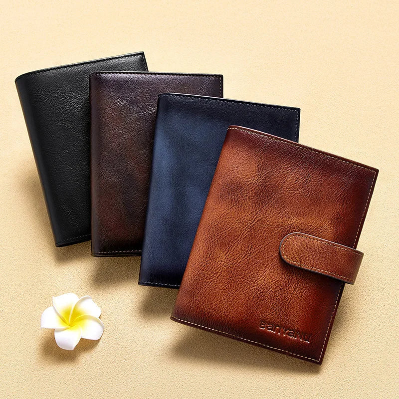Genuine Top Layer Cowhide Passport Holder for Men Multifunction Ultra-thin Leather Wallet Portable Travel Ticket Card Organizer