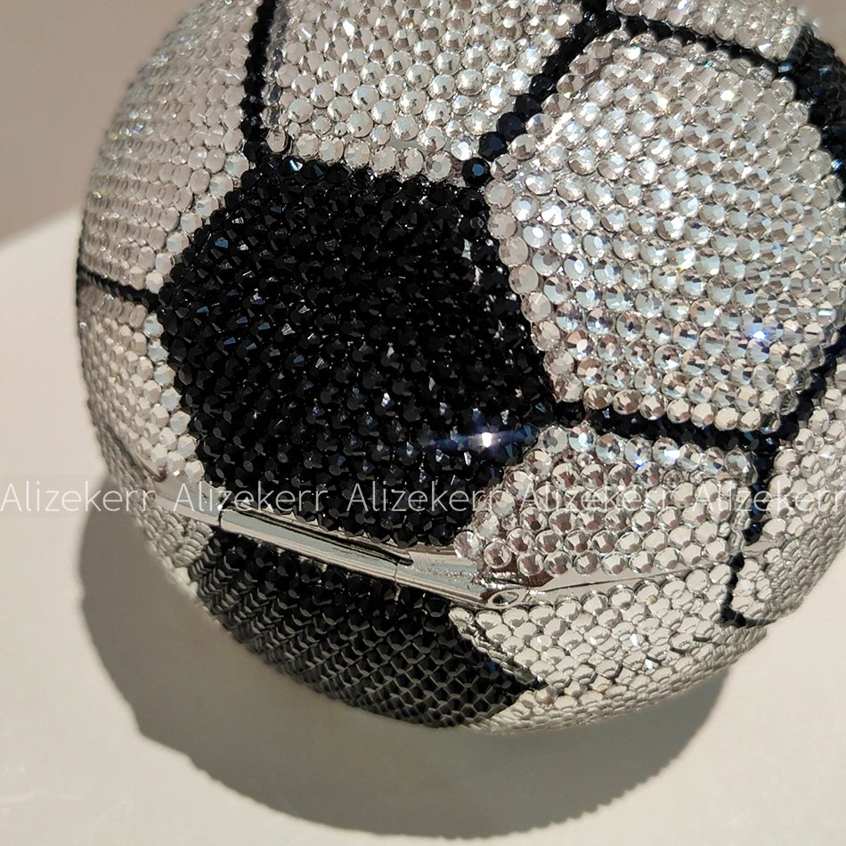 Alizekerr Football Shaped Crystal Evening Bags Women 2025 Boutique Unique Rhinestone Metallic Purses And Handbags Wedding Party