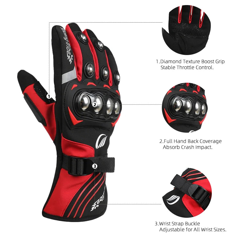Winter Motorcycle Gloves Stainless Steel Accessories for Riding Bicycle Skiing Outdoor Sports - One Size Fits Most