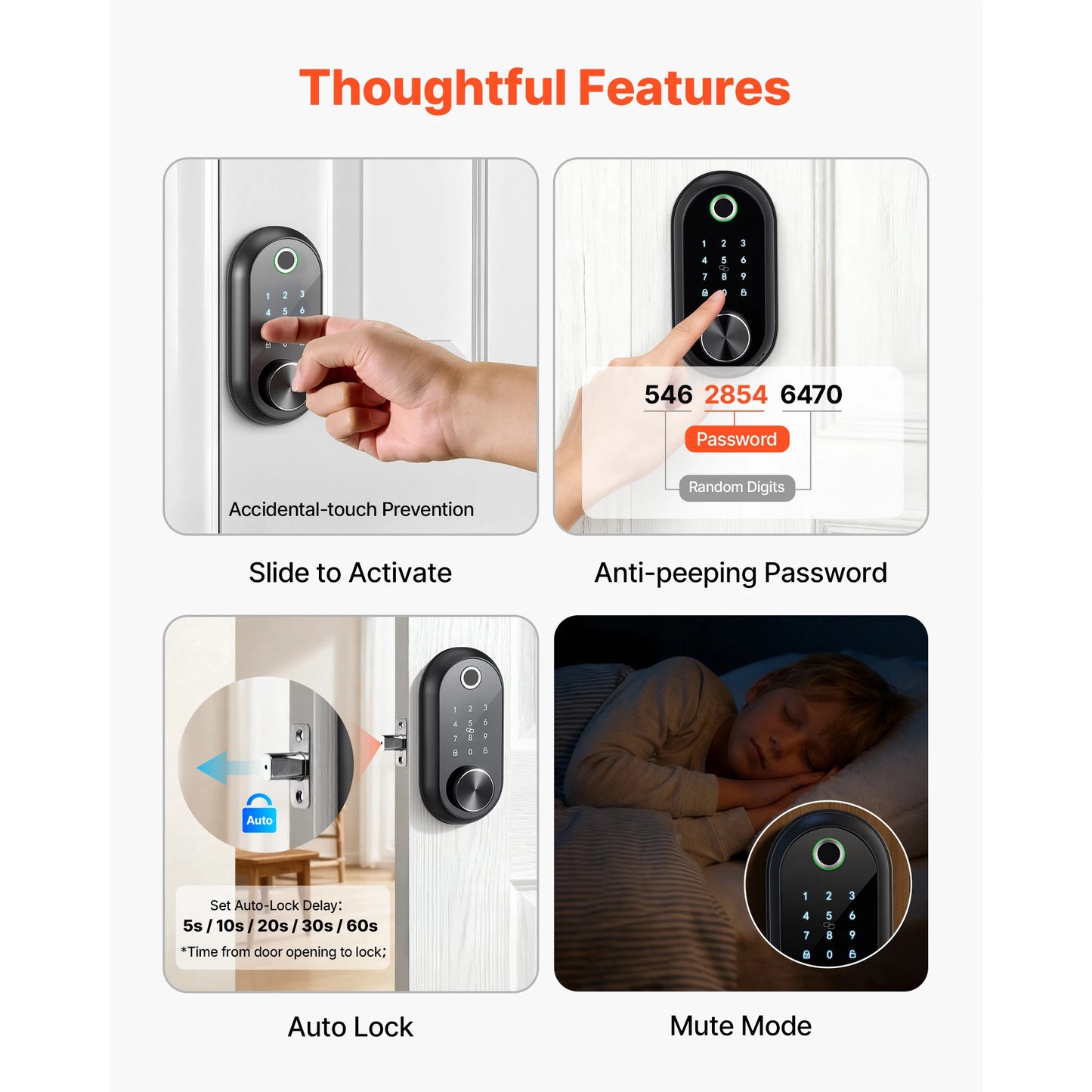 SucceBuy Fingerprint Door Lock Electronic Biometric Deadbolt with Touchscreen Auto Locking Anti-Peeking Password for Apartment