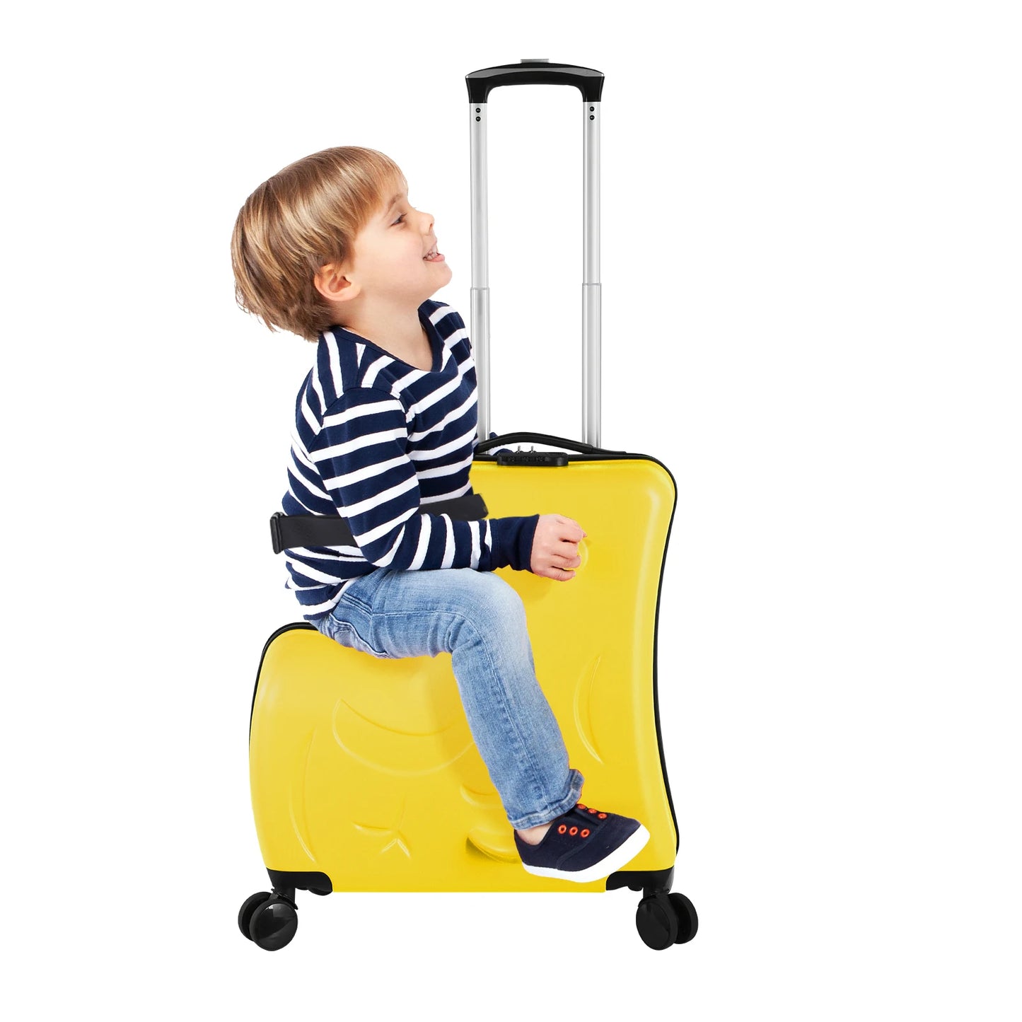 22-24 Inch Blue、Pink、Yellow Kids Ride-On Suitcase with Cartoon Stickers | Fun Travel Luggage with Wheels | Children's Trunk for 3-6 Years Old