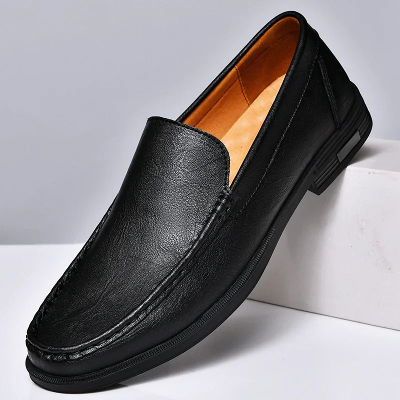 Shinefullstr Men Leather Slip On Loafers Casual Dress Shoes