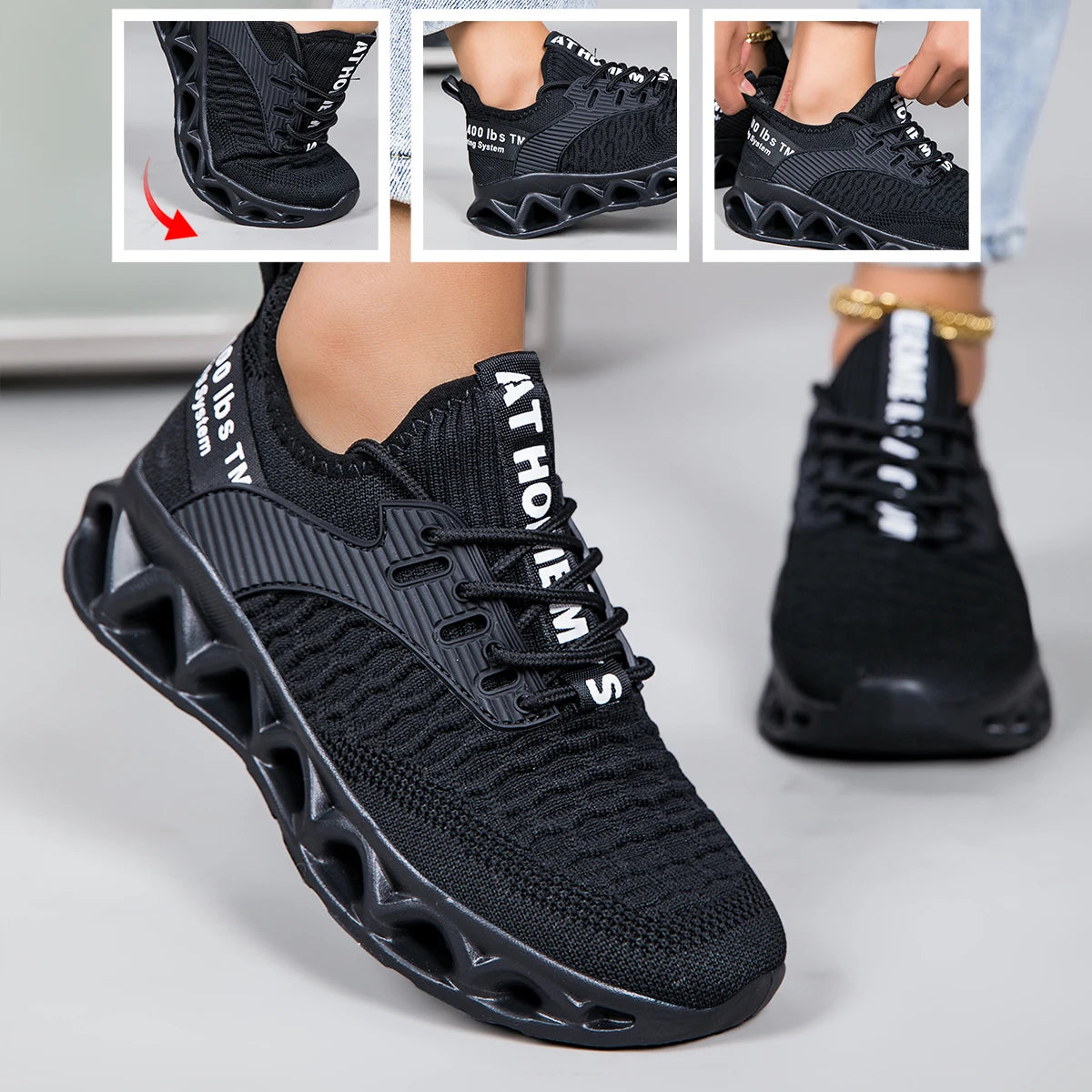 Unisex Knit Running Shoes Breathable Lightweight Non Slip Walking Gym