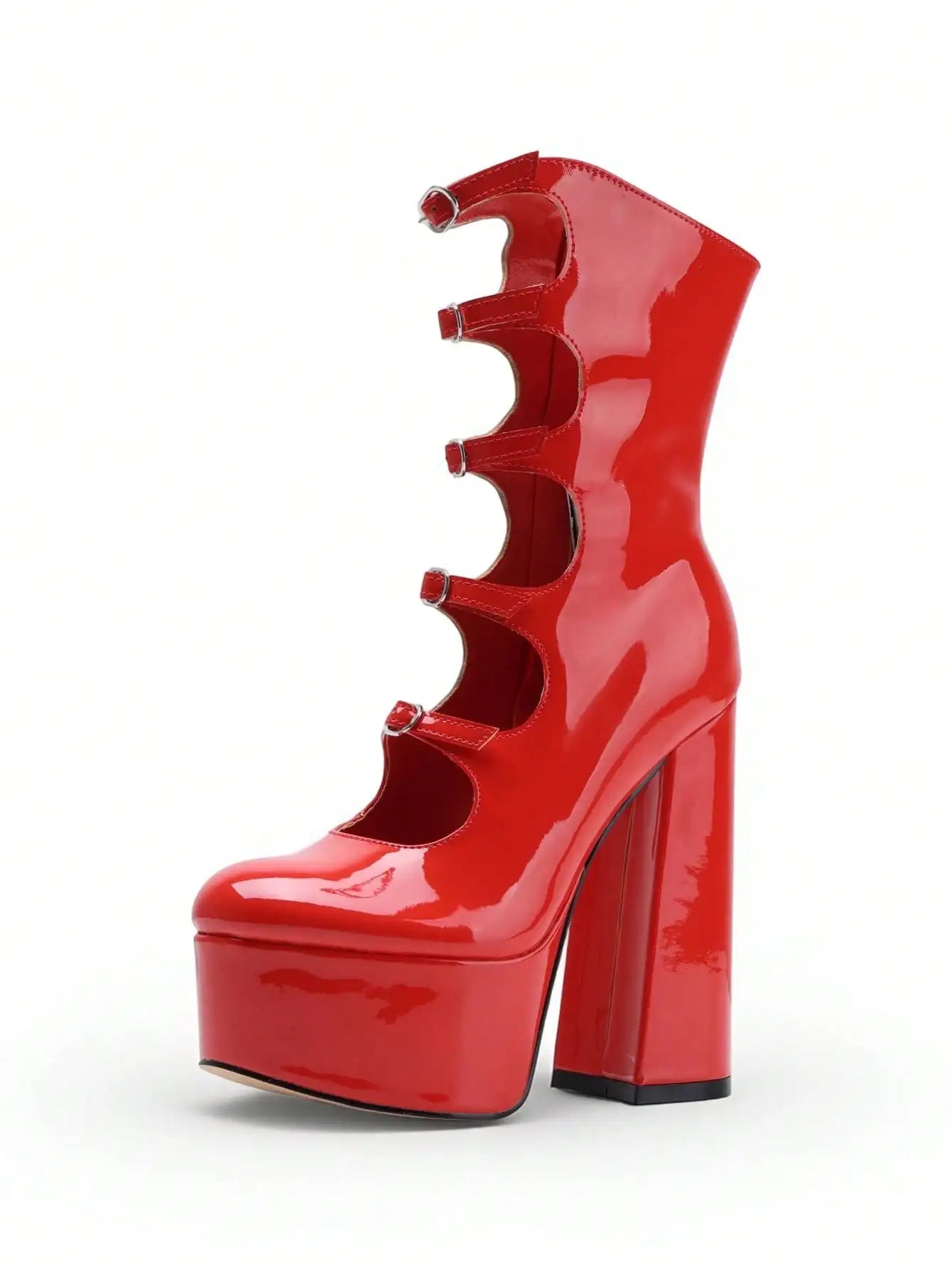 Women's Short Boots Round Toe Cutout Platform Buckle Straps