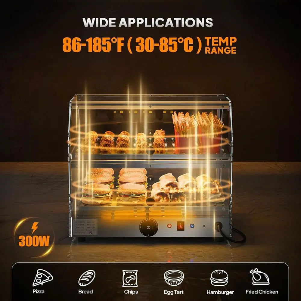 2 Tier Countertop Food Warmer With LED Lighting Front Doors