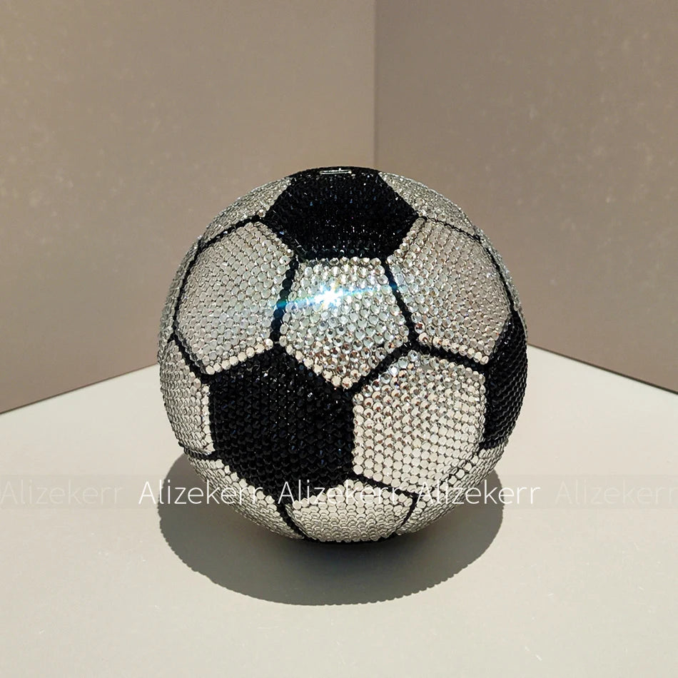 Alizekerr Football Shaped Crystal Evening Bags Women 2025 Boutique Unique Rhinestone Metallic Purses And Handbags Wedding Party