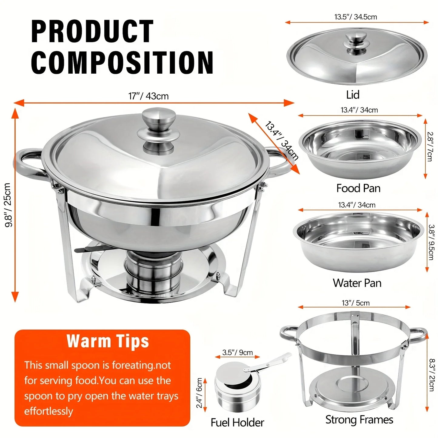 Choice Round Chafing Dish Buffet Set Stainless Steel Pans