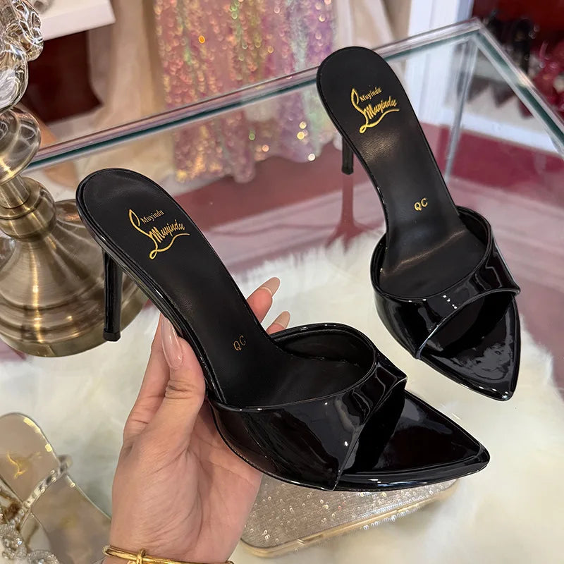 SOVOB Satin High Heel Sandals For Women Pointed Toe Peep Toe
