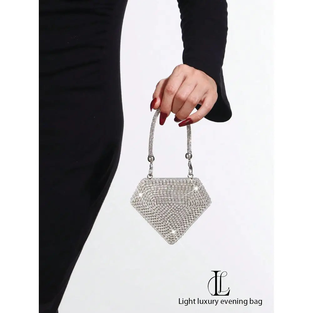 Vintage Crystal Studded Mini Heart Shaped Makeup Bag, Elegant Lady Clutch Purse, Shoulder Bag, Coin Purse, Chain Bag, Handbag,