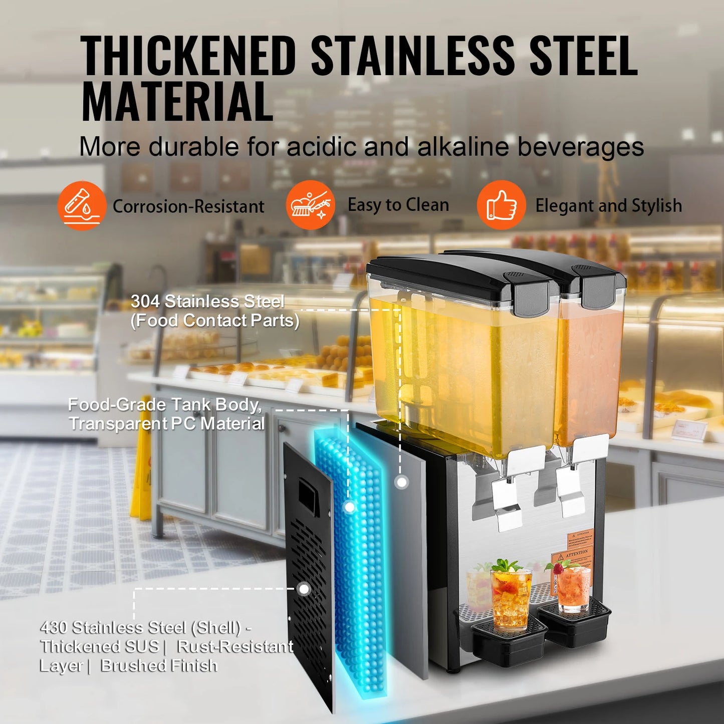 SucceBuy Beverage Dispenser Stainless Steel Double Tank