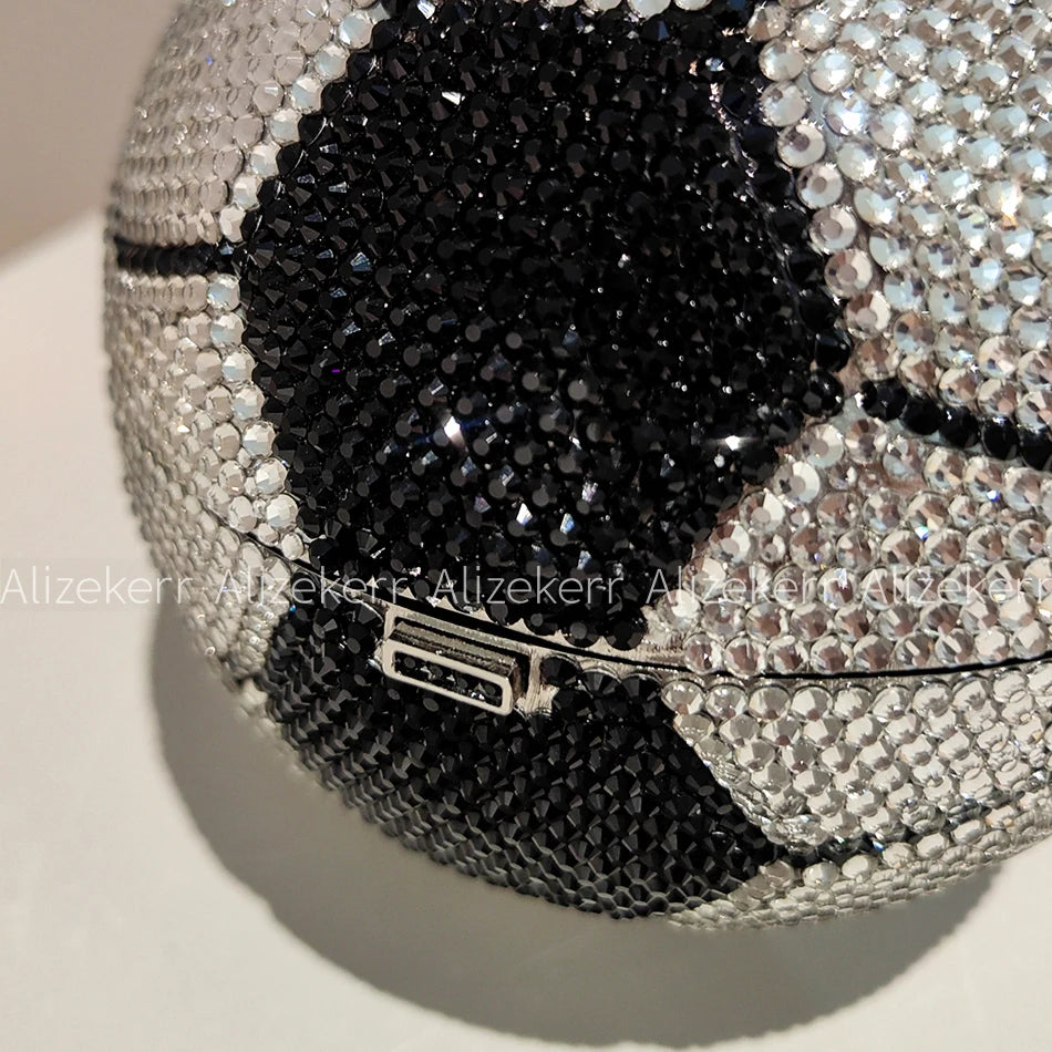 Alizekerr Football Shaped Crystal Evening Bags Women 2025 Boutique Unique Rhinestone Metallic Purses And Handbags Wedding Party