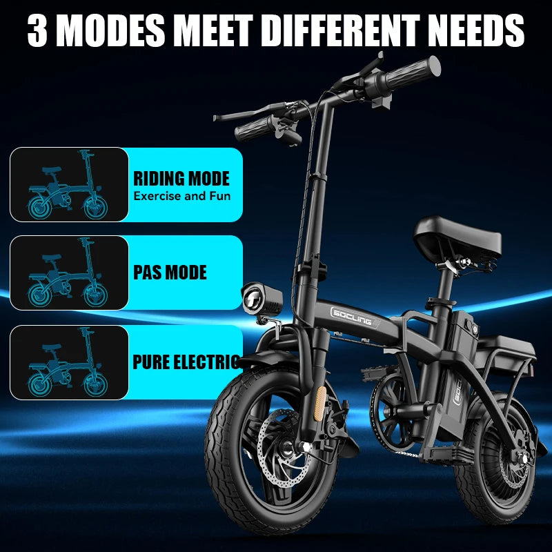 500W Electric Bicycles Ebike E-Bike For Adults, 3-Riding Modes, 14' Foldable Ebike, With Charger And Battery, MAX Speed 19.9 MPH, Dual Disc Brakes, With A Basket And Lock, Durable And Lightweight Frame, All-Terrain Foldable E