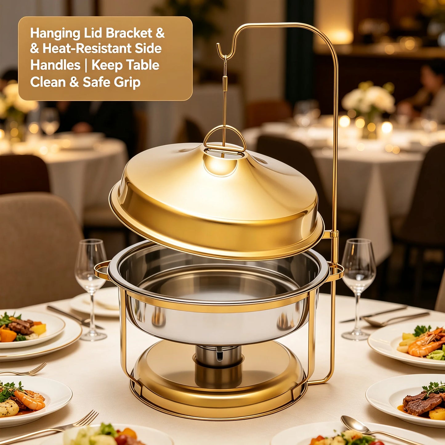 9L Chafing Dish Buffet Set, Stainless Steel Food Warmer with Top Lid, Buffet Servers and Warmers for Parties and Events, Gold