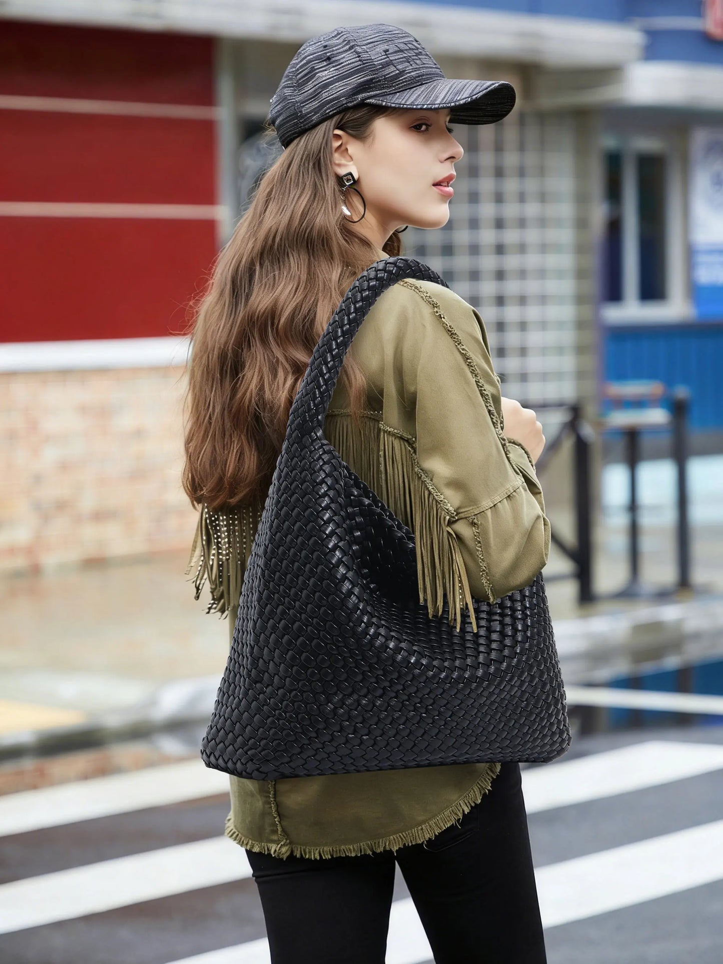 Woven Tote Bag for Women Fashion Shoulder Bag Hobo Handbag Travel Top-handle Underarm Bag with Purse Beach Travel Handmade Work Commuter Day Bags