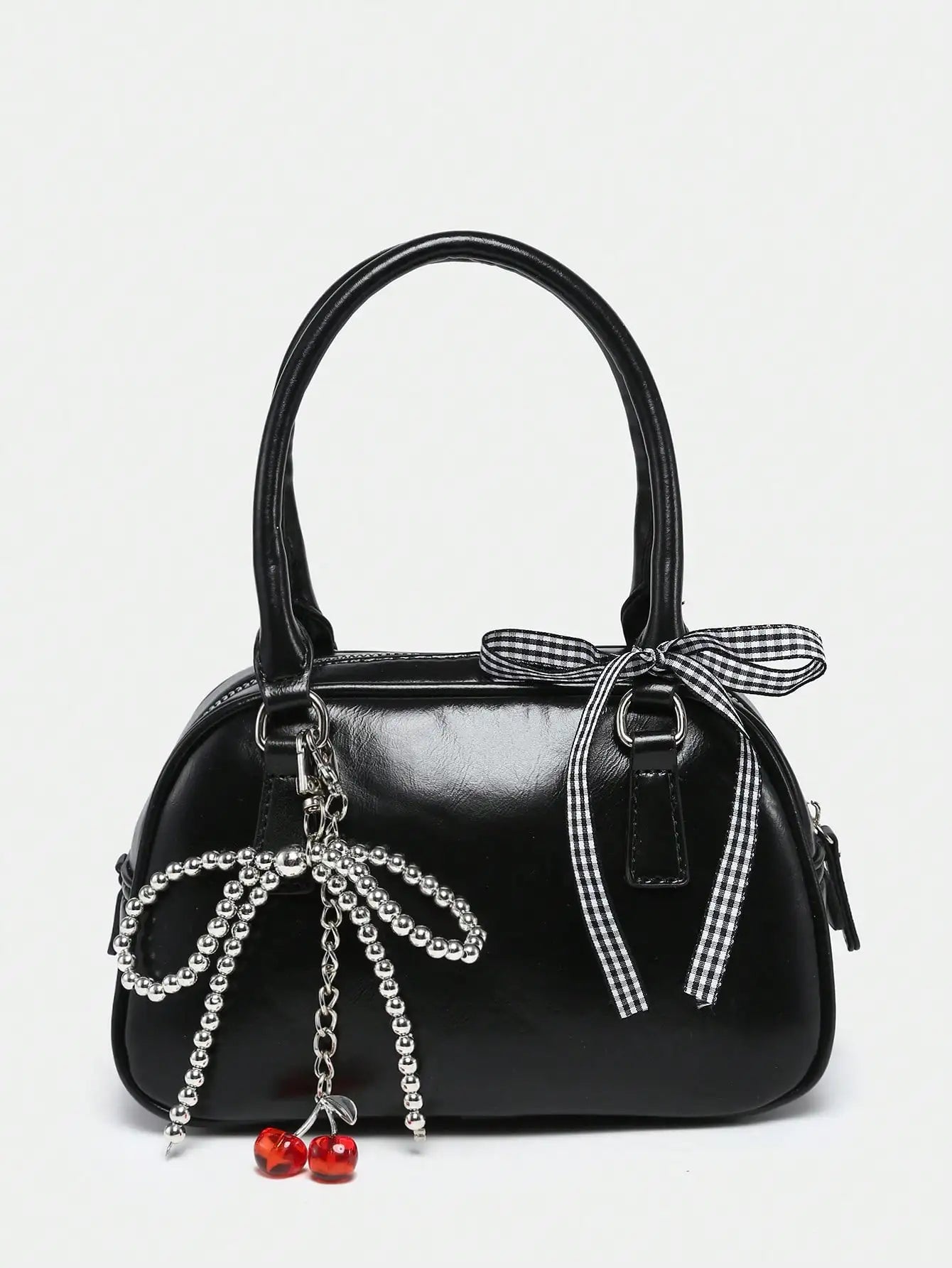 Womens Ballet Style Cherry Pearl Bow Mini Handbag Purse Kawaii